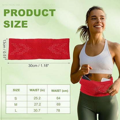 Slim Running Belt, Running Fanny Pack Phone Holder for Women Men Waist Bag Moisture Wicking Storage Belts Bag- Fitting for (Storage Phone-Travel- Sports- Hiking) Red & S