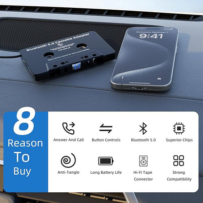 Car Bluetooth Cassette Reciver, Tape Player BT 5.0 Cassette Aux Adapter with Hands-Free