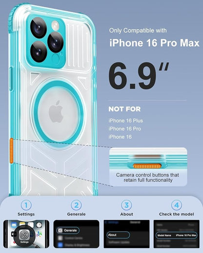 for iPhone 16 Pro Max Waterproof Case with Magsafe, Built-in [Camera & Screen Protector] [Lanyard], IP68 Water Proof Full Body Dustproof Heavy Duty Frosted Protective Phone Cover, 6.9" Teal