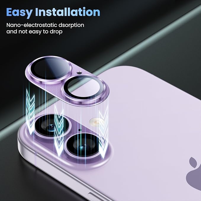 Uyiton Compatible with iPhone 17 Camera Lens Protector - [Not Easy to Break][Strong Adsorption][Case-Friendly] Metal Tempered Glass Rear Camera Screen Cover - Lavender