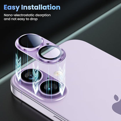 Uyiton Compatible with iPhone 17 Camera Lens Protector - [Not Easy to Break][Strong Adsorption][Case-Friendly] Metal Tempered Glass Rear Camera Screen Cover - Lavender
