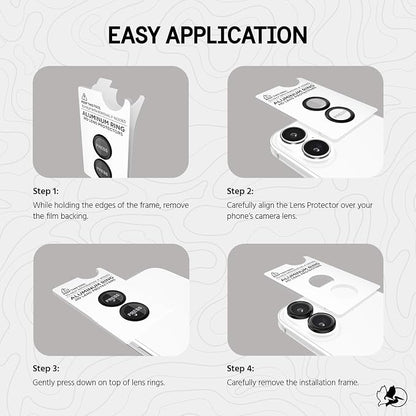 Pelican Camera Lens Protector with Aluminum Rings for iPhone 16 / iPhone 16 Plus - 9H Tempered Glass - Durable Anti-Scratch, Anti-Shatter, HD View w/Night Shoot, Case Friendly, Easy Install - Black