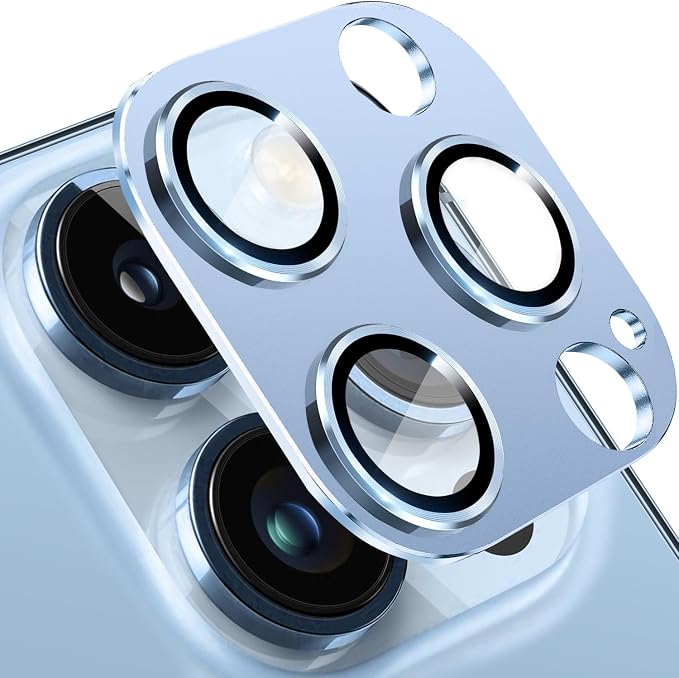 for iPhone 13 Pro and iPhone 13 Pro Max Camera Lens Protector, Anti-Scratch Tempered Glass Camera Screen Protector Shockproof Full Protective Camera Cover Case Friendly Lens Cover-Sierra Blue