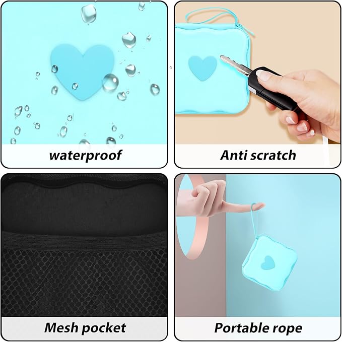 CameCosy Phone Charger Storage Case Cover Sets with Phone Cable Protector for iPhone Charger, Wave Travel Storage Bag, Earphone Cord Saver Cute DIY Cable Protector Cable Organizer (Blue Love Heart)