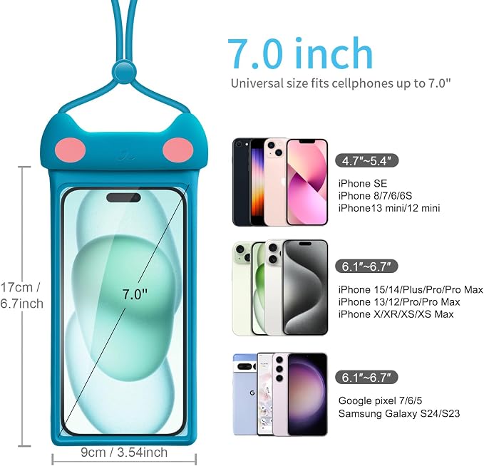 wellhouse 3D Waterproof Phone Pouch with Lanyard,Premium TPU100FT Deep Waterproof Phone Case for iPhone 17 16 15 14 13 12 Pro Max XS Samsung,Snorkeling, Surfing, Kayaking,Skiing,Hot Springs