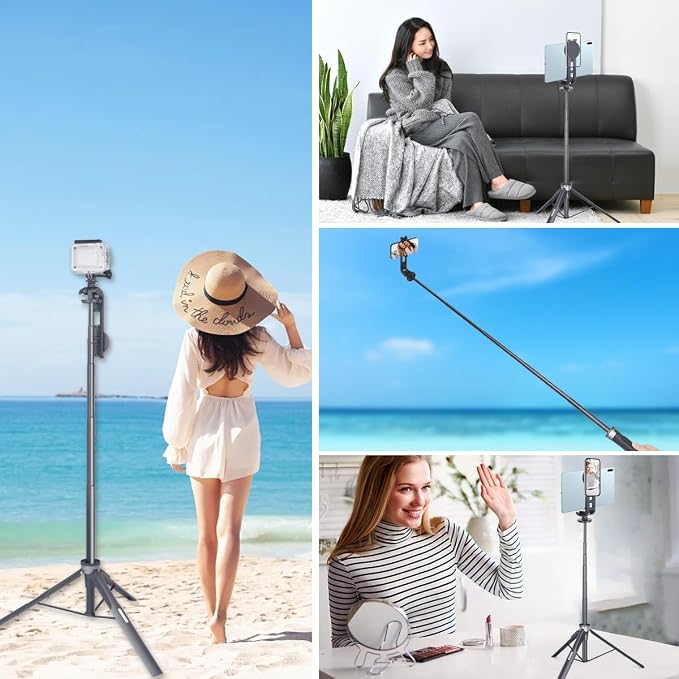 Koolehaoda 64" Magnetic Selfie Stick Phone Tripod with Wireless Remote, Compatible with MagSafe, Portable 5 in 1 Phone Tripod Fit for iPhone 15/14/13 Pro Max Gopro Android Camera & Tablet