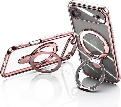 LXK Magnetic Invisible Stand for iPhone 17 Air Case 6.5" Compatible with MagSafe, Military-Grade Protection, with Camera Protector, Clear Scratch-Resistant Back Cover for iPhone 17 Air - Pink