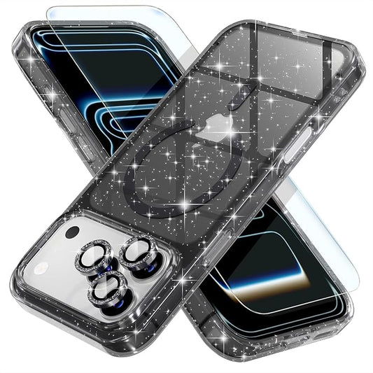 Choiche Magnetic for iPhone 17 Pro Case Compatible with MagSafe, Women Cute Glitter Sparkly Phone Case with Diamond Camera Lens Protectors, Military-Grade Drop Protection 6.3" (Black)