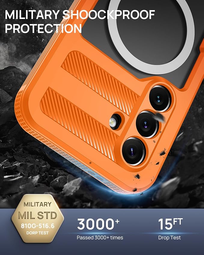Lanhiem Magnetic for Samsung Galaxy S26 Plus Case, IP68 Waterproof Dustproof Case, [Compatible with Magsafe] [Built-in Screen Protector] Full Body Heavy Duty Rugged Phone Cover 6.7 inch, Cosmic Orange
