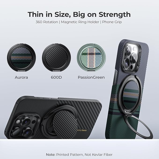 BENKS Magnetic Phone Grip Ring Holder Stand for Magsafe, 360° Rotation Adjustable Cell Phone Stand for iPhone 17/16/15/14/13/12 Series, Smartphone Accessories, Black