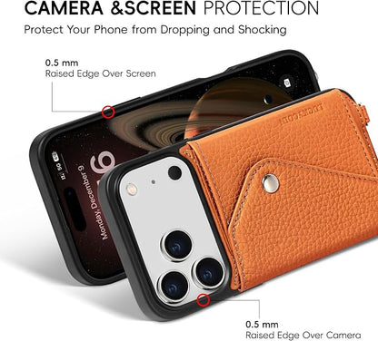 LUCKYCOIN for iPhone 17 Pro Crossbody Wallet Case – Genuine Leather Phone Purse with Adjustable Strap and Card Holder,Lanyard Phone Purse Case for Women,Pebble Grain Brown