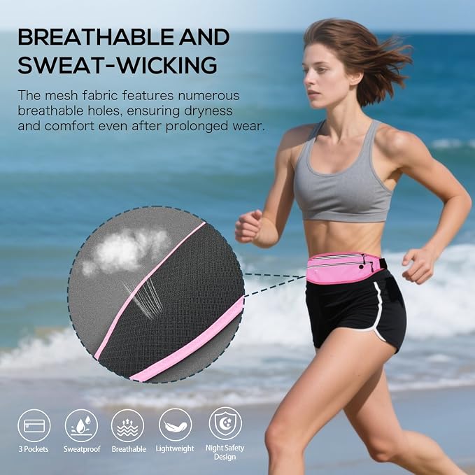 Running belt for Women &Men,Adjustable Exercise Waist Pack Reflective Running Belt for Sports Workout Cycling Hiking, Casual Hands-Free Wallets Phone Bag Fits All Phones(pink)