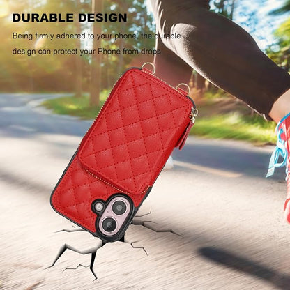 Bocasal Crossbody Wallet Case for iPhone 16, RFID Blocking PU Leather Zipper Handbag Purse Flip Cover, Kickstand Folio Case with Card Slots Holder Wrist Strap Lanyard 5G 6.1 Inch (Red)