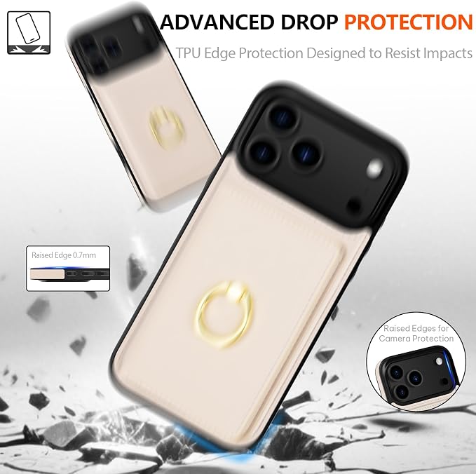 LOHASIC for iPhone 17 Pro Max Case Wallet with Card Holder, 360° Rotation Ring, RFID Blocking, 5 Card Slots, PU Leather 6.9" Cover for Apple 17 Pro Max Men Women, Ivory White