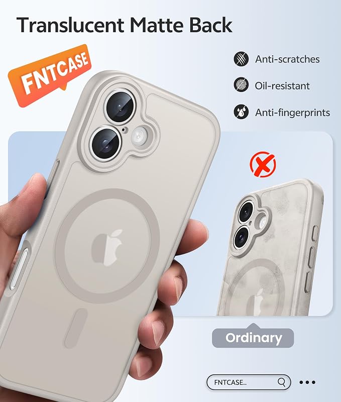FNTCASE for iPhone 17 Case, Compatible with Magsafe, Glass Screen Protector | Full Camera Protection, Translucent Matte, 14FT Military Grade Drop Proof, Shockproof Protective Phone Cover, Off White