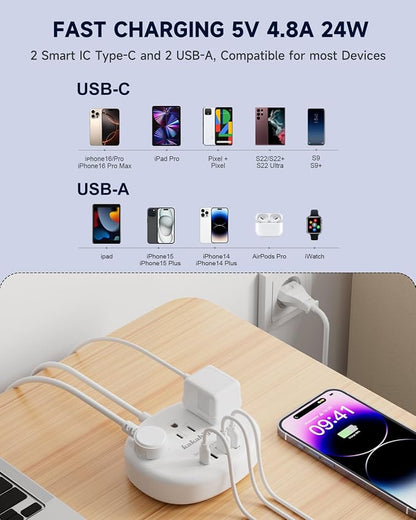 European Travel Plug Adapter, European Extension Cord 3FT | EU Outlet Adapter with 3 USA Outlets and 4 USB, Type C Plug Adapter for Most of Europe Iceland Spain Italy France Germany etc