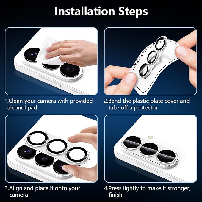 for Samsung Galaxy S26 Plus Camera Lens Protector, Electroplated Matte Back with 9H Tempered Glass Lens Protector, [Strong Adsorption] [Case-Friendly] Metal Ring HD Clear Lens Cover, Slivery