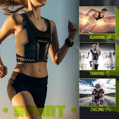 Reflective Vest Chest Phone Holder, Adjustable Hydration Training Workout Gear for Nighttime Running Biking