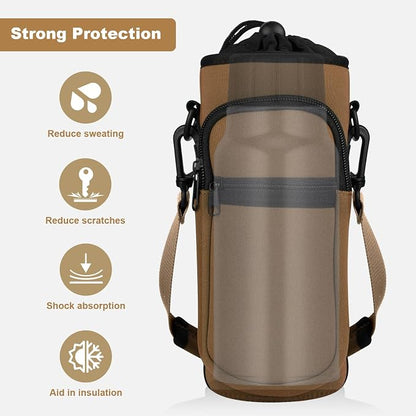 Water Bottle Holder with Strap, Water Bottle Carrier Bag with Phone Pocket, Shoulder Hand Strap Insulated Neoprene 32/40 oz Water Bottle Sleeve for Walking Hiking Camping Gym
