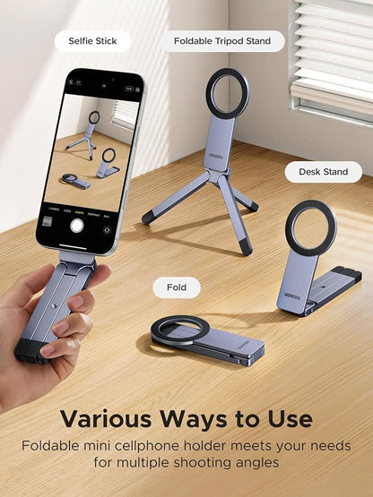 UGREEN for Magsafe Tripod 360° Rotating Adjustable Magnetic Phone Stand for 1/4'' Screw Port Compatibility with iPhone 17 16 15 14 13 12 Pro Max Air, Cell Phone StandTravel Essentials Accessories