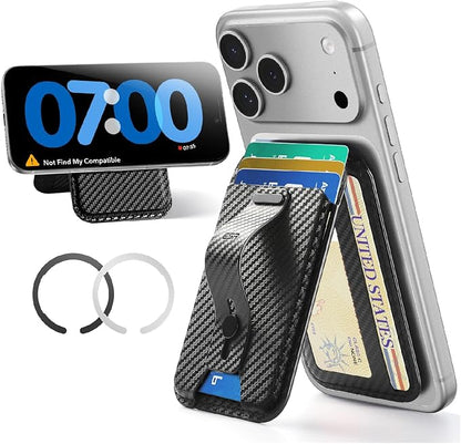 ESR for MagSafe Wallet Stand with Grip, RFID Blocking, MagSafe Ring Included, 5 Cards Holder Magnetic Wallet for iPhone 17e/17/16/15/14/13/12 (Not for 13/12 Mini), Selected Samsung, Black Carbon Fiber