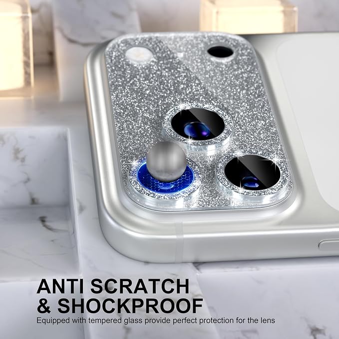 Choiche Compatible for iPhone 17 Pro Max Camera Lens Protector, Bling Camera Cover with 9H Tempered Glass Lens Screen Protector Metal Ring Decoration Accessories 6.9-inch (Glitter-Silver)