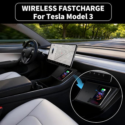 Wireless Charger for 2017-2020 Tesla Model 3, Dual 15W Wireless Phone Charger Pad for Tesla Model 3, Centre Console Accessory Panel, Compatible with All Qi Phone