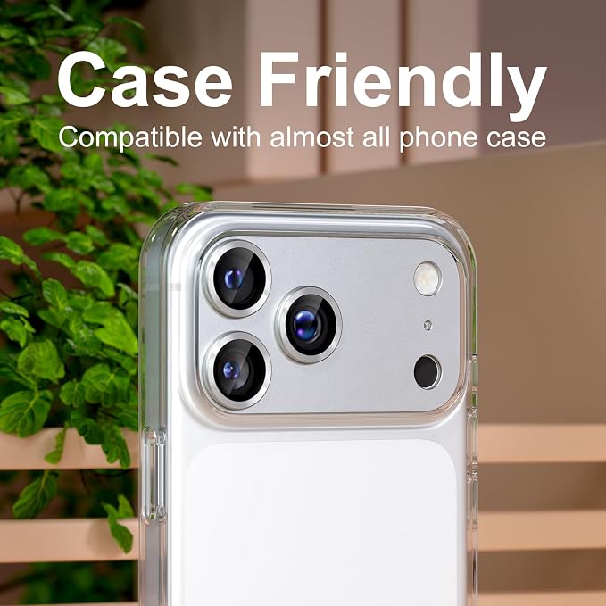 beuxece Compatible for iPhone 17 Pro Max Camera Lens Protector, Matte Metal Tempered Glass Rear Camera Screen Cover Accessories [Military Grade Shatterproof] [Strong Adsorption] - Silver