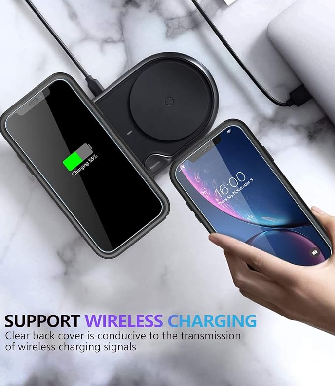 Diverbox Designed for iPhone Xr case with Screen Protector Heavy Duty Shockproof Shock-Resistant Cases for Apple iPhone Xr Phone (Black+Screen Protector)