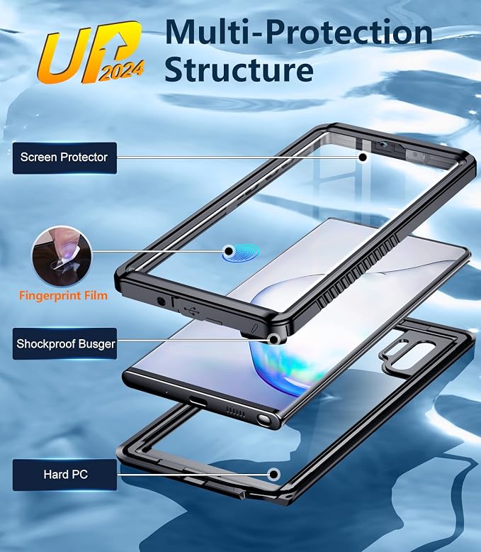 Temdan for Samsung Galaxy Note 10 Plus Case Waterproof, [Military-Grade Drop Protection] [IP68 Underwater] Full Body Heavy Duty Rugged Shock-Proof Case for Note 10 Plus 6.8''-Black