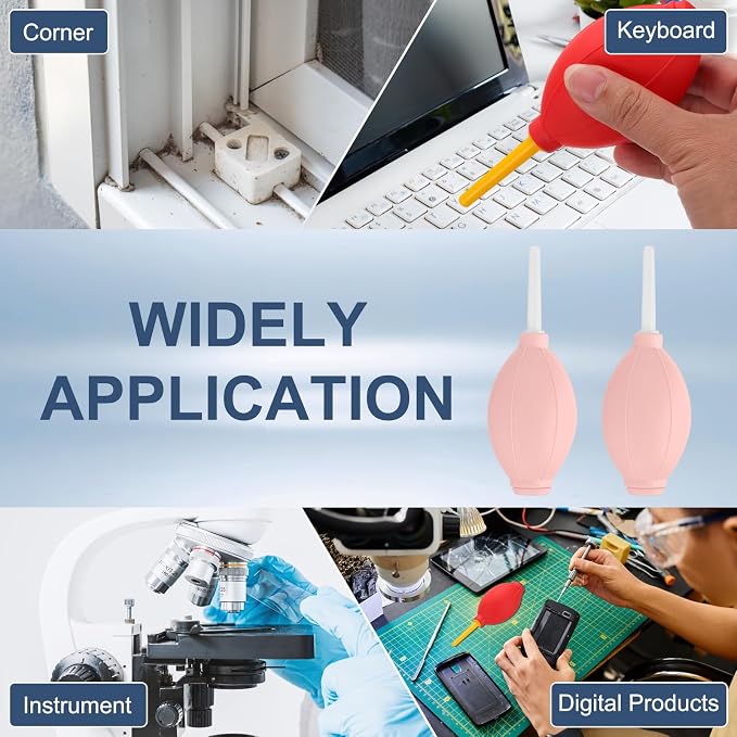 PATIKIL Soft Tip Air Blower Dust Blaster, 3 Pcs Rubber Bulb Air Pump Dust Blower Cleaner Cameras Lens Cleaning Tool with Long Nozzle for Camera Lens Computer Keyboard, Pink/White