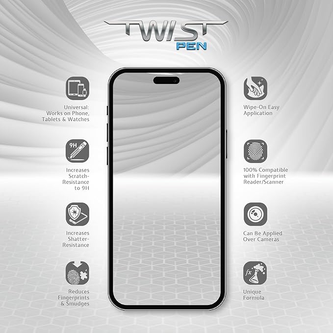 ProofTech TWIST PEN Liquid Glass Screen Protector for up to 10 Devices - Brush On Scratch and Crack Resistant Nano Protection for All Phones Tablets Smart Watches Universal