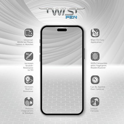 ProofTech TWIST PEN Liquid Glass Screen Protector for up to 10 Devices - Brush On Scratch and Crack Resistant Nano Protection for All Phones Tablets Smart Watches Universal