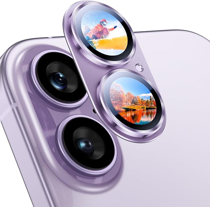 Uyiton Compatible with iPhone 17 Camera Lens Protector - [Not Easy to Break][Strong Adsorption][Case-Friendly] Metal Tempered Glass Rear Camera Screen Cover - Lavender