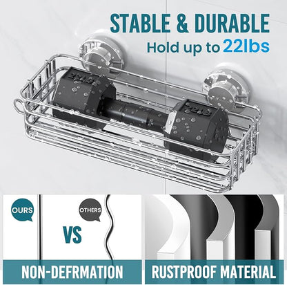 TAILI Shower Caddy Suction Cup, 3 Pack Shelves for Inside with Hooks & Soap Holder Toothbrush Cups, Removable Bathroom Organizer, Rustproof Silver Storage-Silver