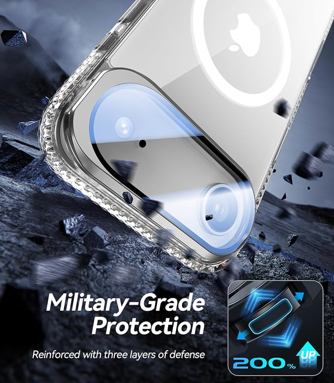 [Upgraded Full Camera Protection] for iPhone Air Case with Camera Cover Stand [Fit for MagSafe][10FT Mil-Grade Protection] Transparent Magnetic Phone Cover for iPhone 17 Air Case, Clear
