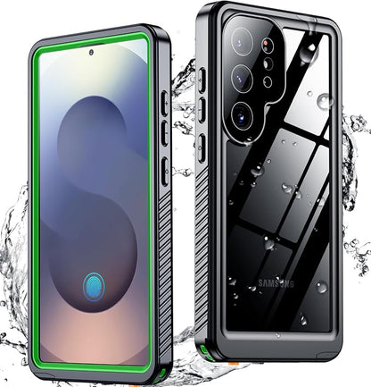 SPIDERCASE Upgraded for Samsung Galaxy S25 Ultra Case Waterproof,Built-in Screen & Camera Lens Protector[IP68 Underwater] [Military Grade Shockproof] Full Body Protection Phone Case, Green/Clear