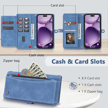 Wallet Case for iPhone 16 Plus with Card Holder/Crossbody Wallet/Strap| RFID Blocking | Magnetic | Kickstand | Detachable | PU Leather Phone Case for iPhone 16 Plus,6.7 in,Sky Blue