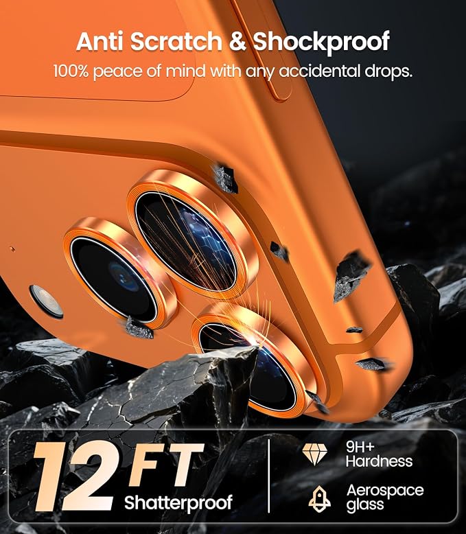 iGluz 2 Pack Anti-Reflection Camera Lens Protector for iPhone 17 Pro Max/iPhone 17 Pro [98% Transmittance][1-Step Installation][Strong Adsorption] 9H Shatterproof Tempered Glass- Cosmic Orange