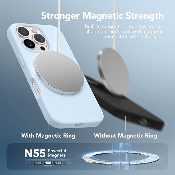 GONEZ Magnetic for iPhone 16 Pro Max Case, Compatible with MagSafe, Liquid Silicone Case, with Screen Protector + Camera Protector, Full Body Protective Shockproof Phone Cover 6.9", Blue