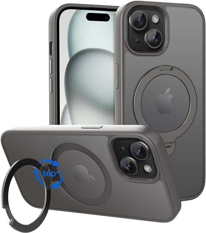 CACOE Magnetic Case for iPhone 15 6.1 inch with 360 Rotatable Ring Stand, Compatible with MagSafe Car Phone Mount, iPhone 15 Cases Cover Phone Holder for Desk Meeting/Videos
