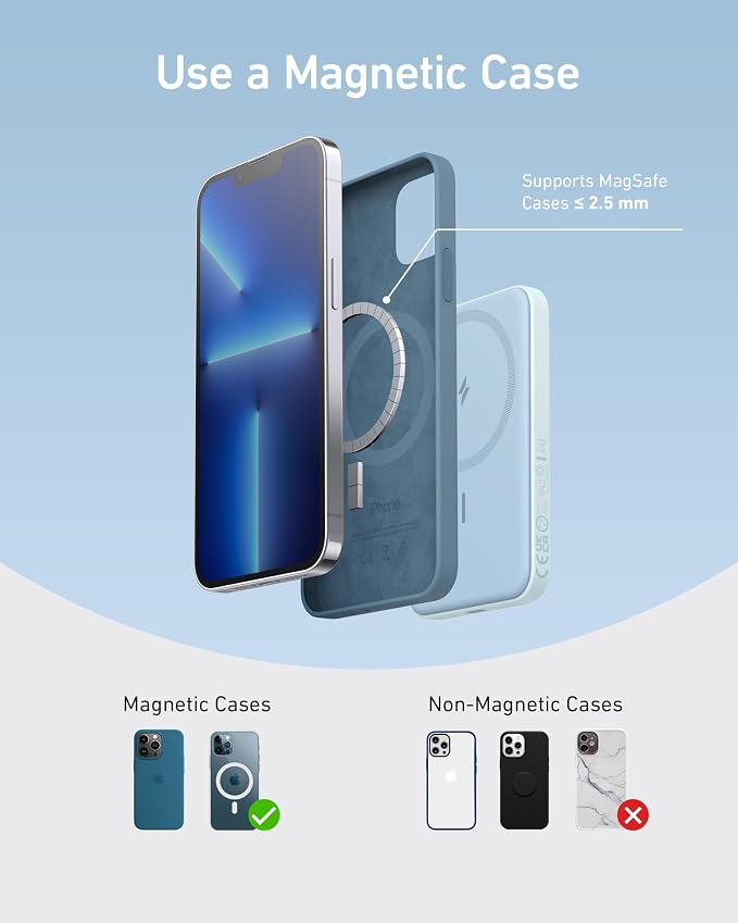 Anker 621 Magnetic Portable Charger (MagGo), 5,000mAh Wireless Power Bank with USB-C Cable, Magsafe-Compatible Battery Pack for iPhone 16/15/14/13/12 Series (Pack of 2)