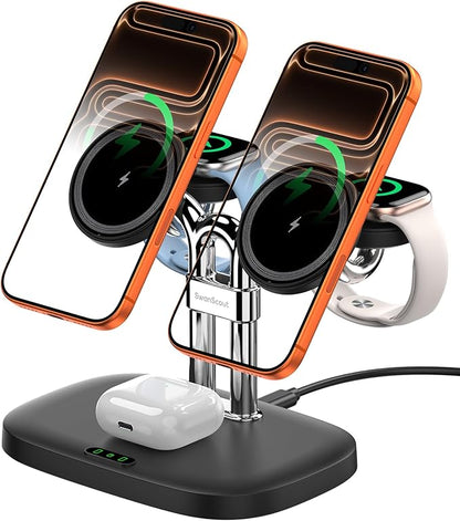 Magnetic 5-in-1 Wireless Charging Stand, Dual Phone & Dual Apple Watch Charger, 5W for Apple Watch Fast Charging Station, Compatible with iPhone 17-12, for Apple Watch Ultra/11-7, SwanScout 902M