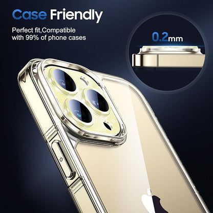 UniqueMe 3 Packs Compatible for iPhone 14 Pro Max/iPhone 14 Pro Camera Lens Protector Acrylic [Not Glass],[Case Friendly][Scratch-Resistant][Night Shooting Mode]-Glitter Golden