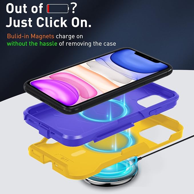 Xmon for iPhone 11 Magnetic Case [Compatible with MagSafe] Tempered Glass Screen Protector with Camera Lens Protector Phone Case Cover for Apple iPhone 11 (Magnetic Yellow)