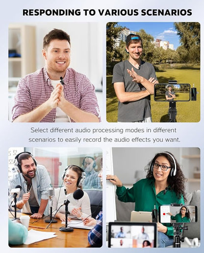 4 Packs Wireless Lavalier Microphone for iPhone/Android/Camera, Upgraded Mini Microphone with Noise Reduction, Mic for Video Recording, Podcasts, YouTube, TikTok, and Vlogging