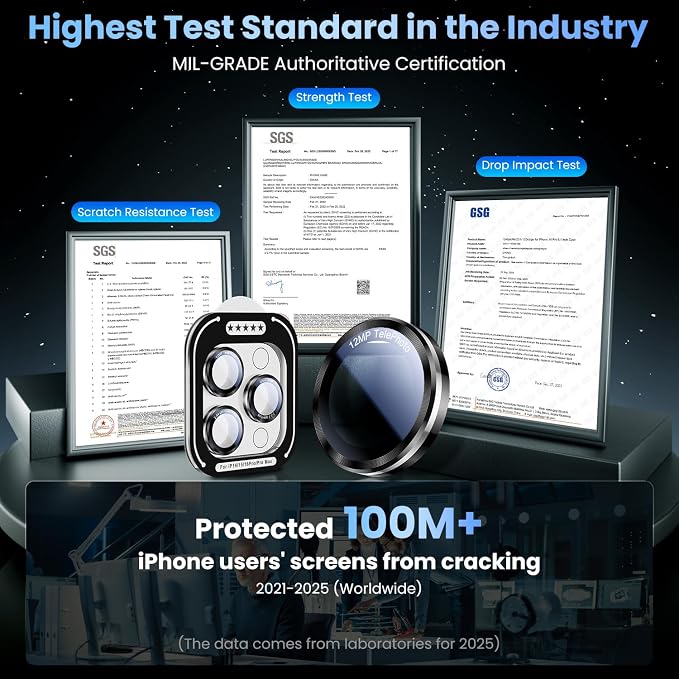 Uyiton for iPhone 17 Pro Max/17 Pro/16 Pro Max/16 Pro/15 Pro Max/15 Pro/14 Pro Max/14 Pro Camera Lens Protector - Military-Grade Tempered Glass Metal Camera Cover, Easy to Install, Black+Silver