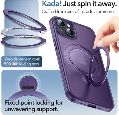 Anqrp 360° All-in-ONE Stand Case for iPhone 15 Case with Rotatable Magnetic Kickstand Ring Holder, Compatible with MagSafe, MIL-Grade Shockproof iPhone 15 Phone Case Cover 6.1 inch, Purple