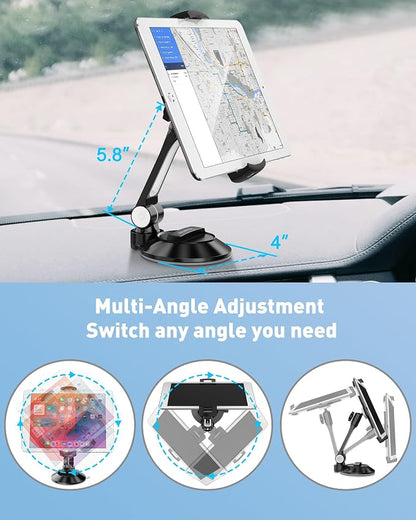 AboveTEK iPad Suction Mount, Phone Tablet Stand Holder with Suction Cup Fits 4"-11" Tablet/Phone/iPad mini/Air, Sticky iPads Mount on Window Bathroom Mirror, for Car Truck Windshield Boat (Black)