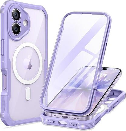seacosmo for iPhone 17 Case, Full Body Bumper with Built-in Tempered Glass Screen Protector and Camera Lens Protection, Compatible with MagSafe, Shockproof 17 Phone Case, 6.3", Light Purple